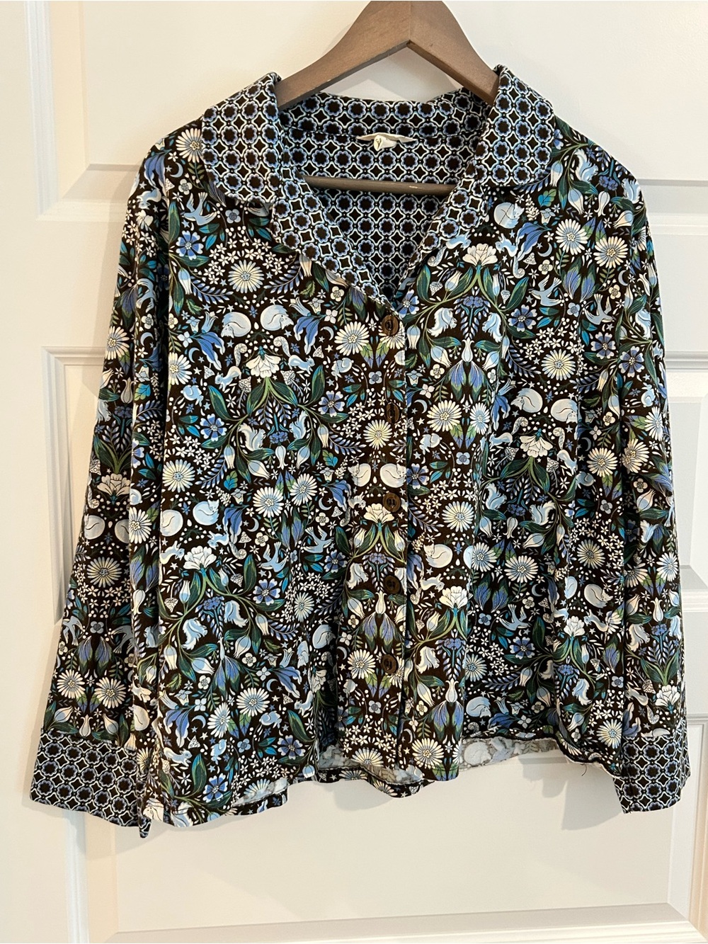 Vera Bradley Enchanted Woodland Pajama Top Brown Blue Size XL